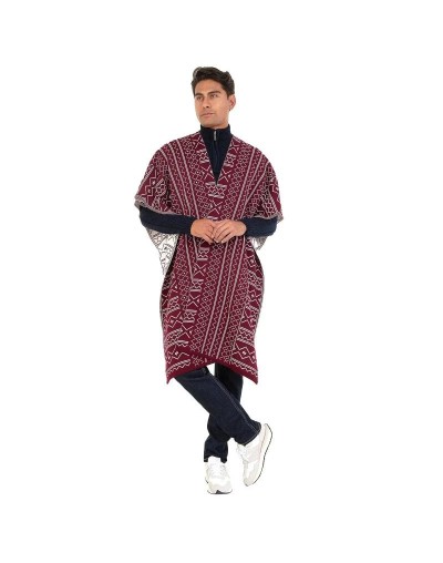 OMA781 Ruana Caminos Doble Faz Color Vinotinto Marfil Talla Unica