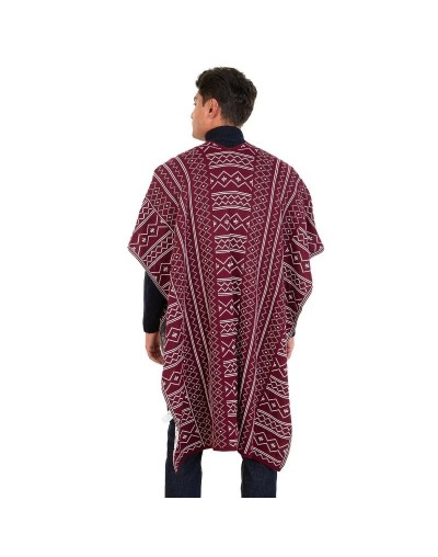 OMA781 Ruana Caminos Doble Faz Color Vinotinto Marfil Talla Unica