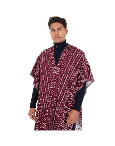 OMA781 Ruana Caminos Doble Faz Color Vinotinto Marfil Talla Unica