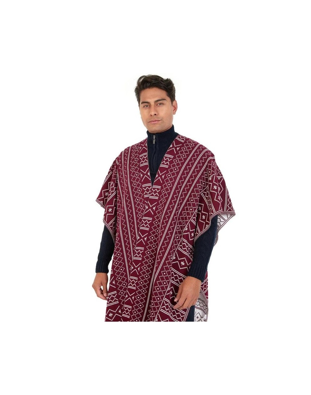 OMA781 Ruana Caminos Doble Faz Color Vinotinto Marfil Talla Unica