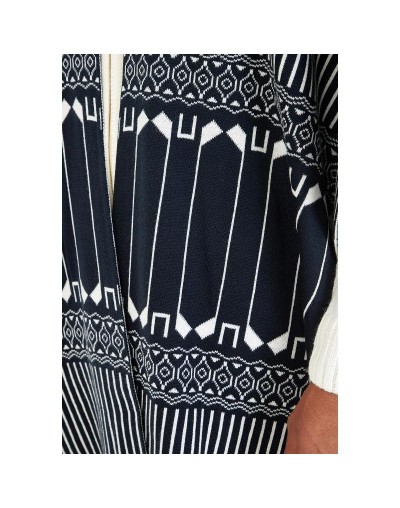 OMA778 Ruana Rayas Étnica Doble Faz Color Azul Marfil Talla Unica
