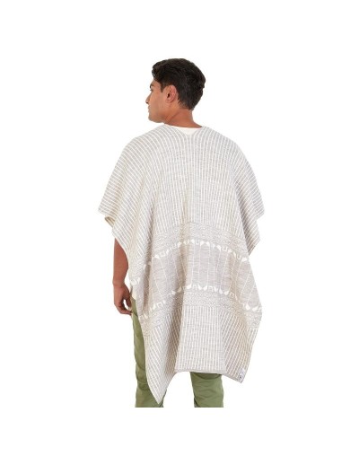 OMA778 Ruana Rayas Étnica Doble Faz Color Beige Marfil Talla Unica