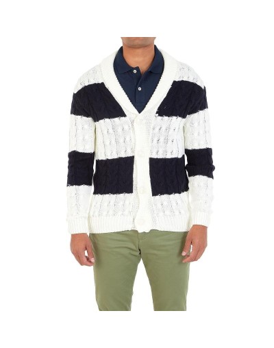 DHA774 Cardigan Trenzado Rayas Color Marfil Azul Oscuro Talla S M L XL