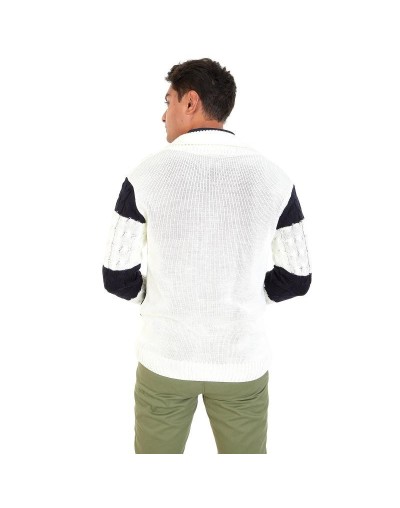 DHA774 Cardigan Trenzado Rayas Color Marfil Azul Oscuro Talla S M L XL
