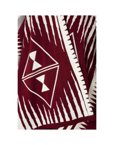 OMA566 Ruana Larga Étnica 2 Colores Doble Faz Color Vinotinto Marfil Talla Unica