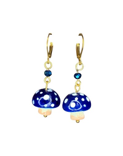 Aretes en forma de Hongos azules con piedra