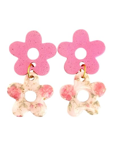 Aretes rosados de flor doble