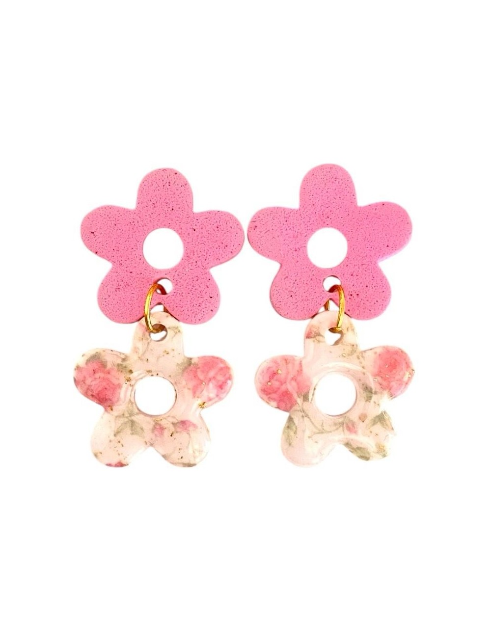 Aretes rosados de flor doble