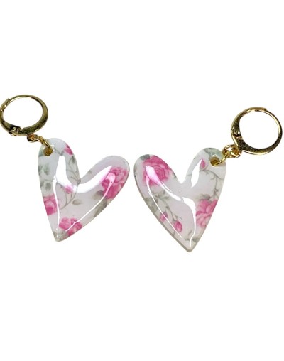 Aretes blancos estampado rosa