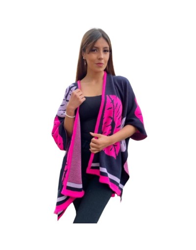 Capa tejida besos azul oscuro combinada con colores fucsia y lila Talla única 