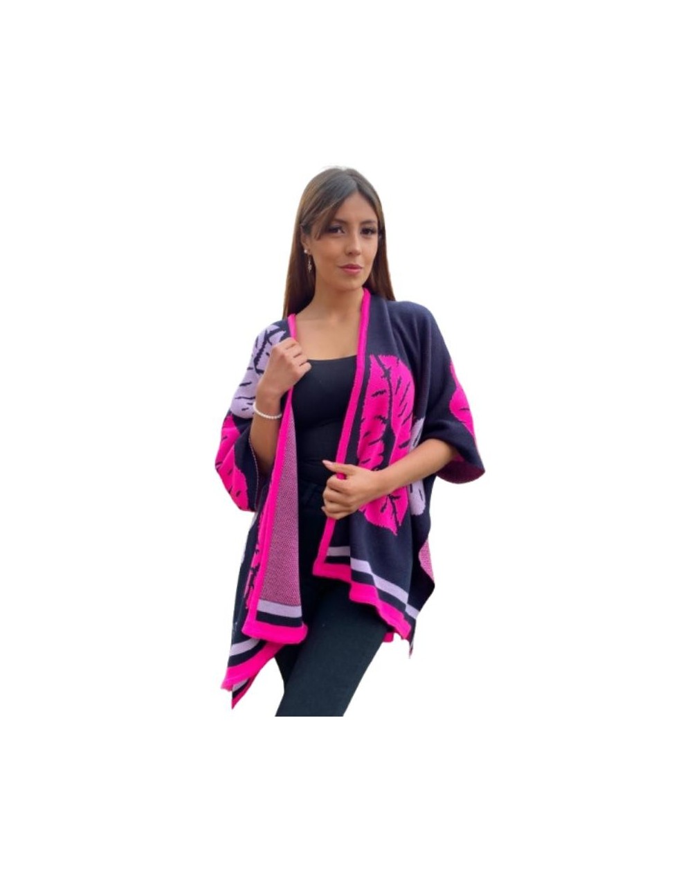 Capa tejida besos azul oscuro combinada con colores fucsia y lila Talla única 