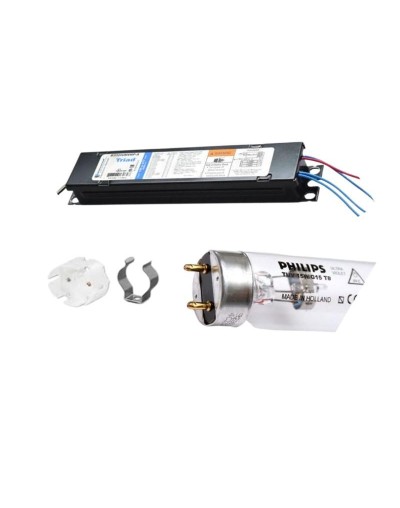 1 Balasto Multivoltaje Con 1 Tubo Germicida 15w Ultravioleta-Sockets Antivibracion Sin Base