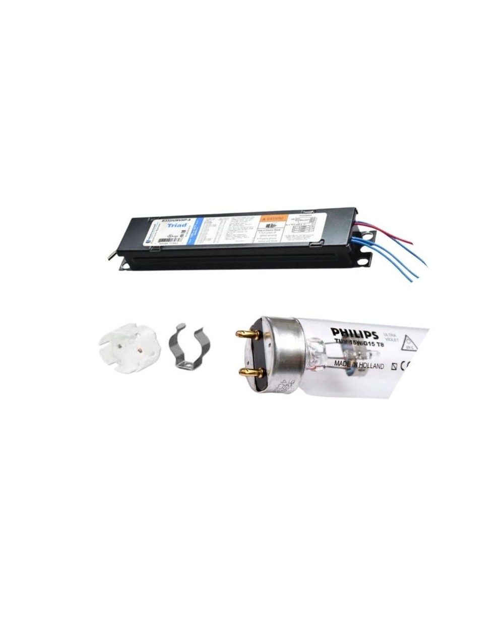 1 Balasto Multivoltaje Con 1 Tubo Germicida 15w Ultravioleta-Sockets Antivibracion Sin Base