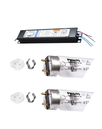 1 Balasto Multivoltaje Con 2 Tubos Germicidas 15w Ultravioleta-Sockets Antivibracion Sin Base
