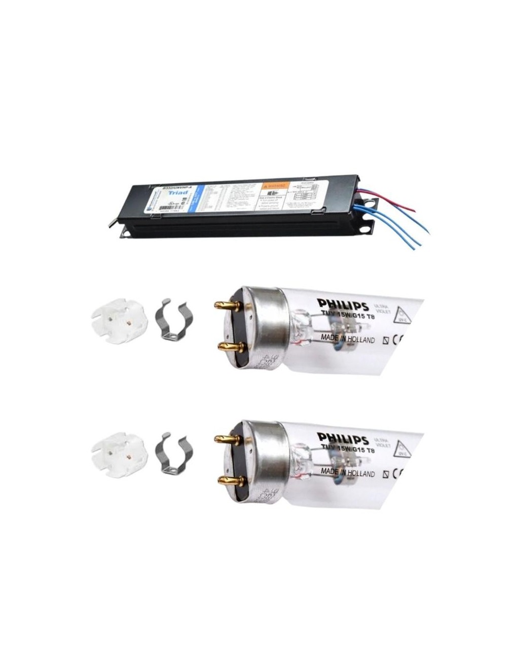 1 Balasto Multivoltaje Con 2 Tubos Germicidas 15w Ultravioleta-Sockets Antivibracion Sin Base
