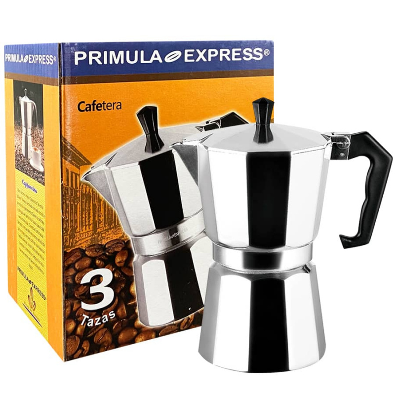 Cafetera Moka Primula Express Plateada 3 Tazas de espresso 130 ml