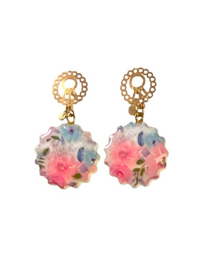 Aretes circular ondulados, estampado floral