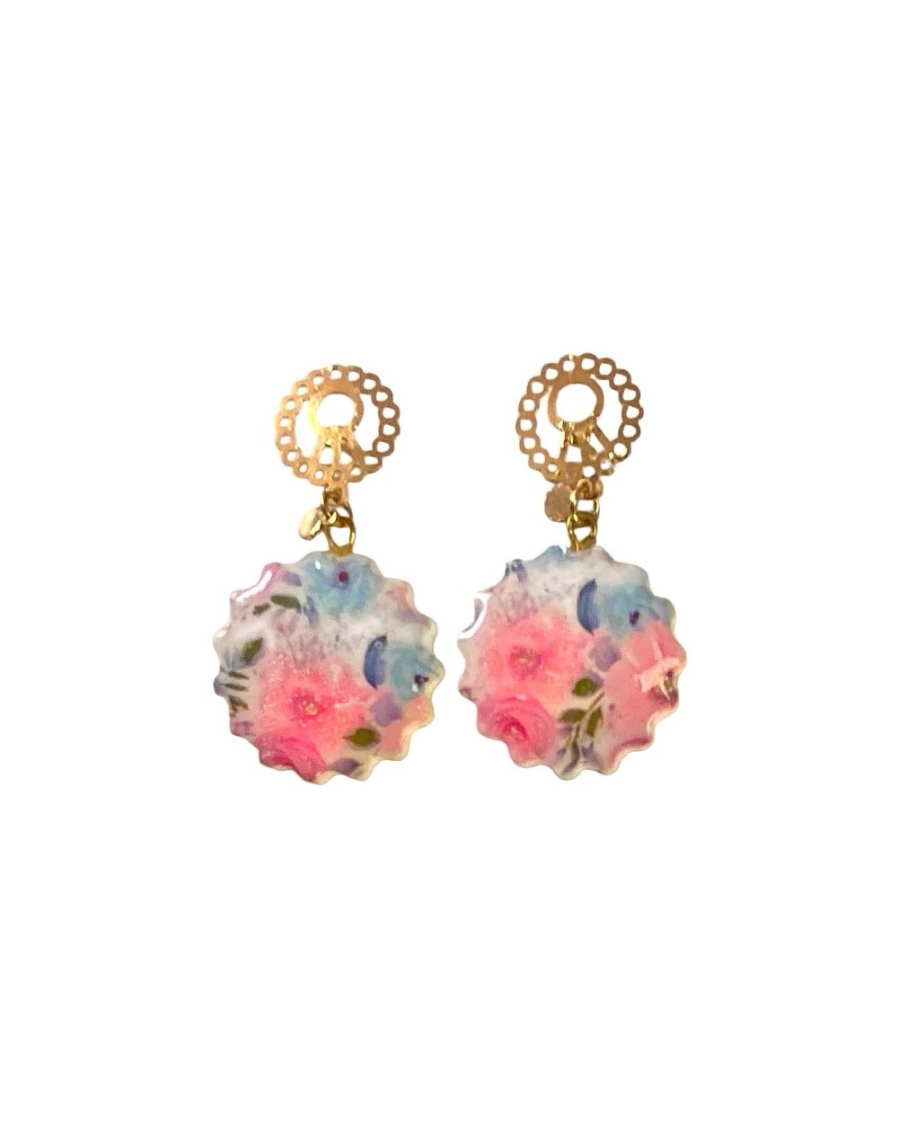 Aretes circular ondulados, estampado floral