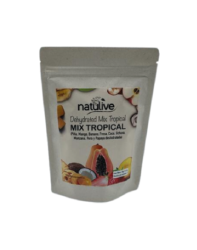 Mix frutos tropicales Deshidratados (Piña, mango, banano, fresa, coco, uchuva, manzana, pera, papaya) 50g