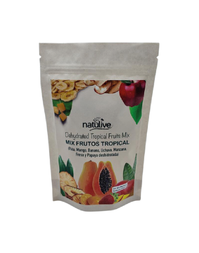 Mix frutos tropicales Deshidratados (Piña, mango, banano, fresa, coco, uchuva, manzana, pera, papaya) 100g