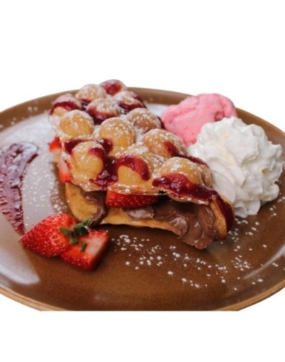 Waffle Burbu Avellana Fresa porcion