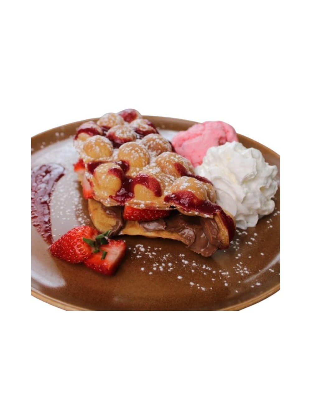 Waffle Burbu Avellana Fresa porcion
