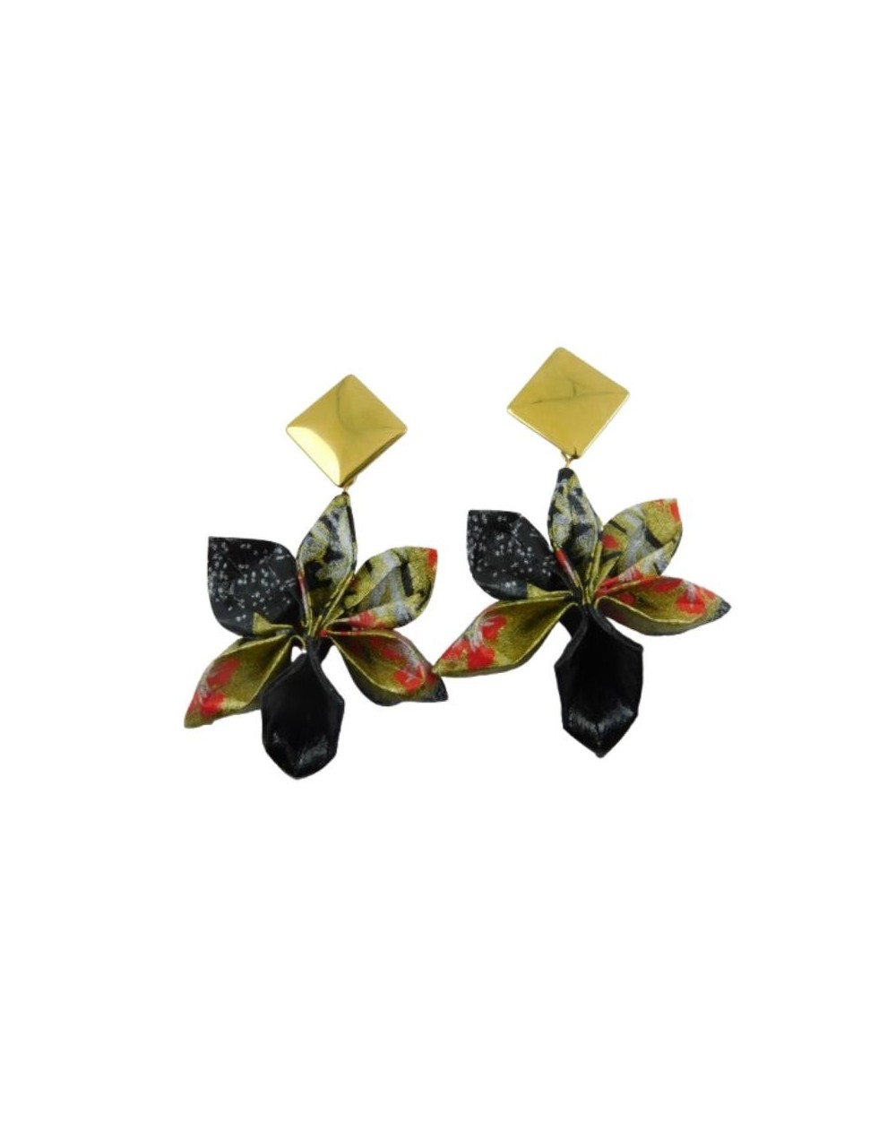 Aretes de orquidea en origami barnizado