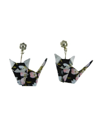 Aretes de gato en origami barnizado plata 925