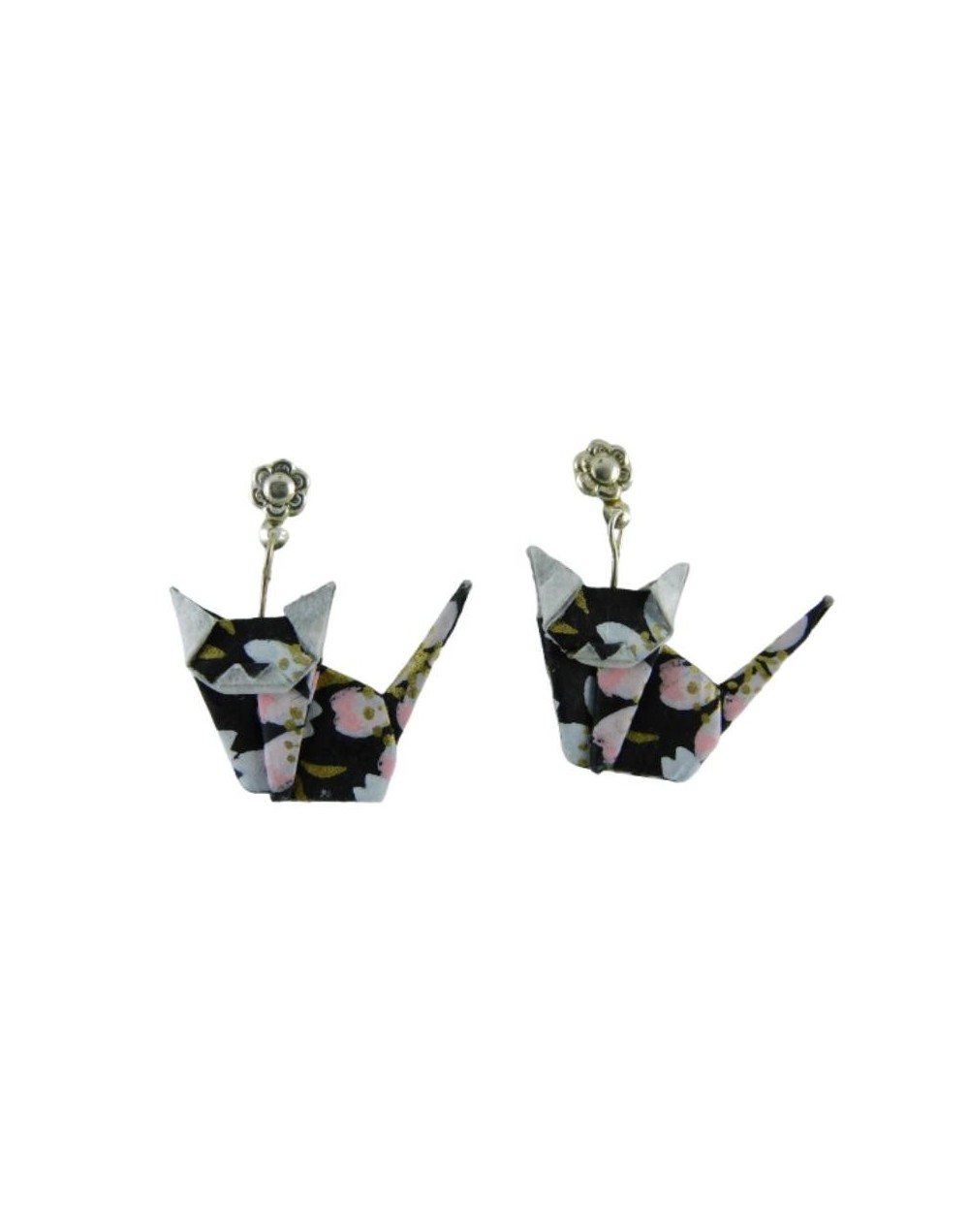 Aretes de gato en origami barnizado plata 925