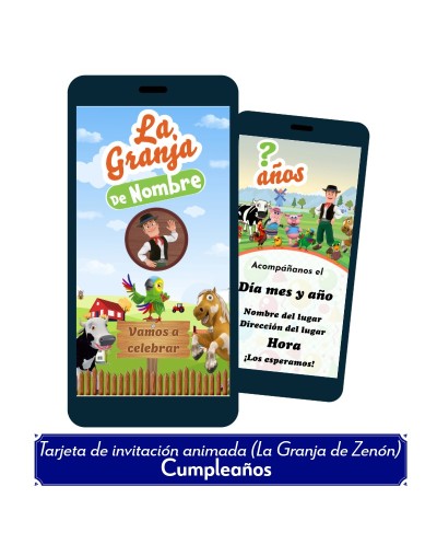 Invitación animada para cumpleaños (La Granja de Zenón)