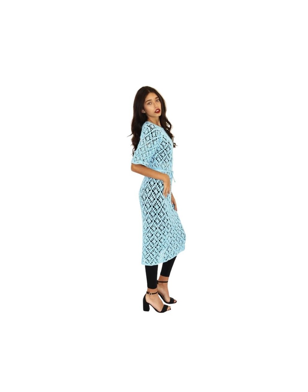 VESTIDO AZUL CON MANGAS AL CODO