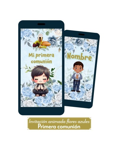 Invitación animada para primera comunión (azul)