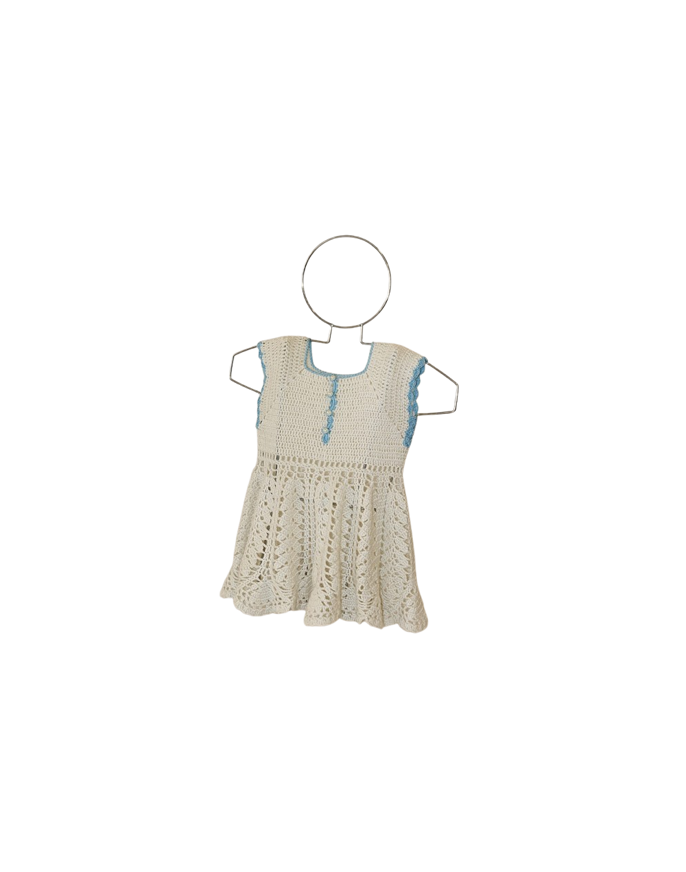 VESTIDO BLANCO CON BORDES AZULES PARA  NIÑA