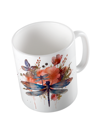 Mug Premium 11oz  Diseño Libélula  y Café Especial y Caja Personalizada