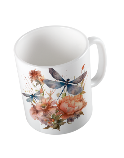 Mug Premium 11oz  Diseño Libélula  y Café Especial y Caja Personalizada