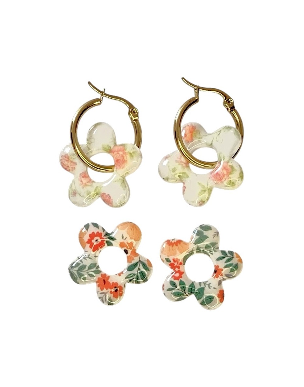 Aretes florales intercambiable, Doble encanto
