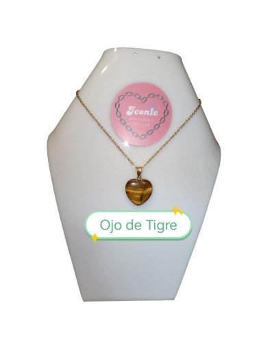 Collar Dije Piedra Natural Corazón Tamaño Grande