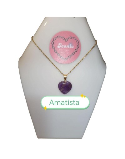 Collar Dije Piedra Natural Corazón Tamaño Grande
