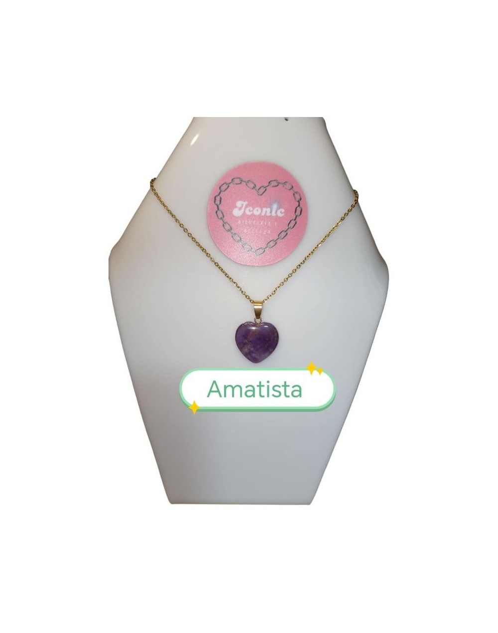 Collar Dije Piedra Natural Corazón Tamaño Grande