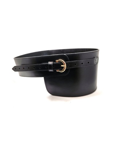 Fajon ancho liso en cuero color negro con hebilla dorada
