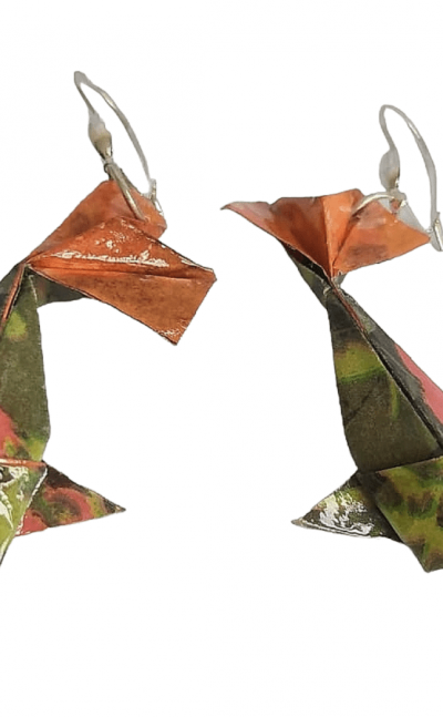 Aretes pez verde origami 