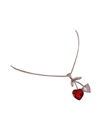 Cadena Corazones Rojo y Blanco Plateada en Rodio