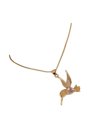 Cadena Colibrí Rosado Dorada en Rodio