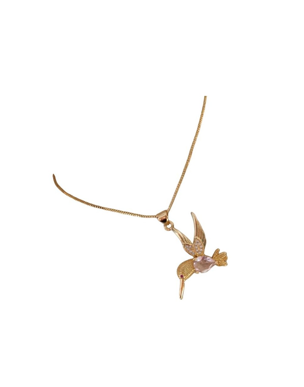 Cadena Colibrí Rosado Dorada en Rodio