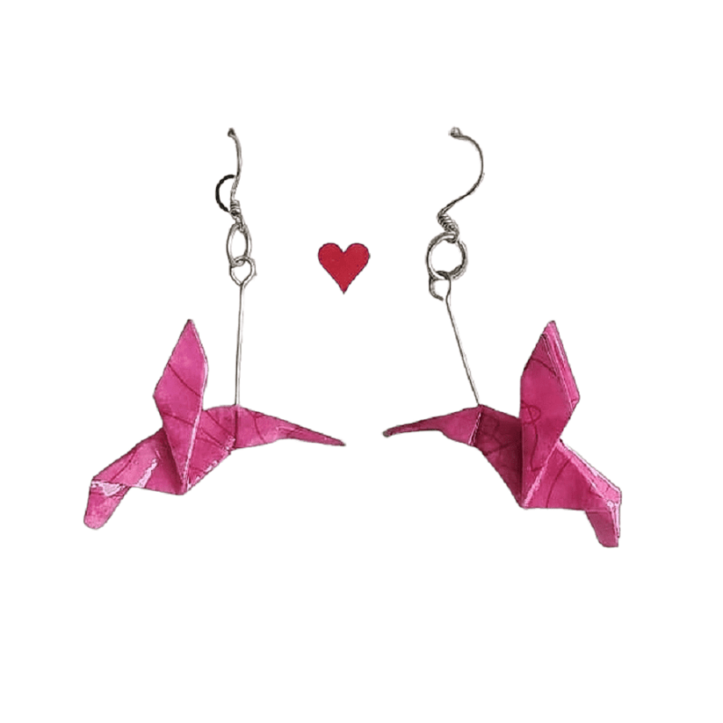 Aretes origami colibri largo