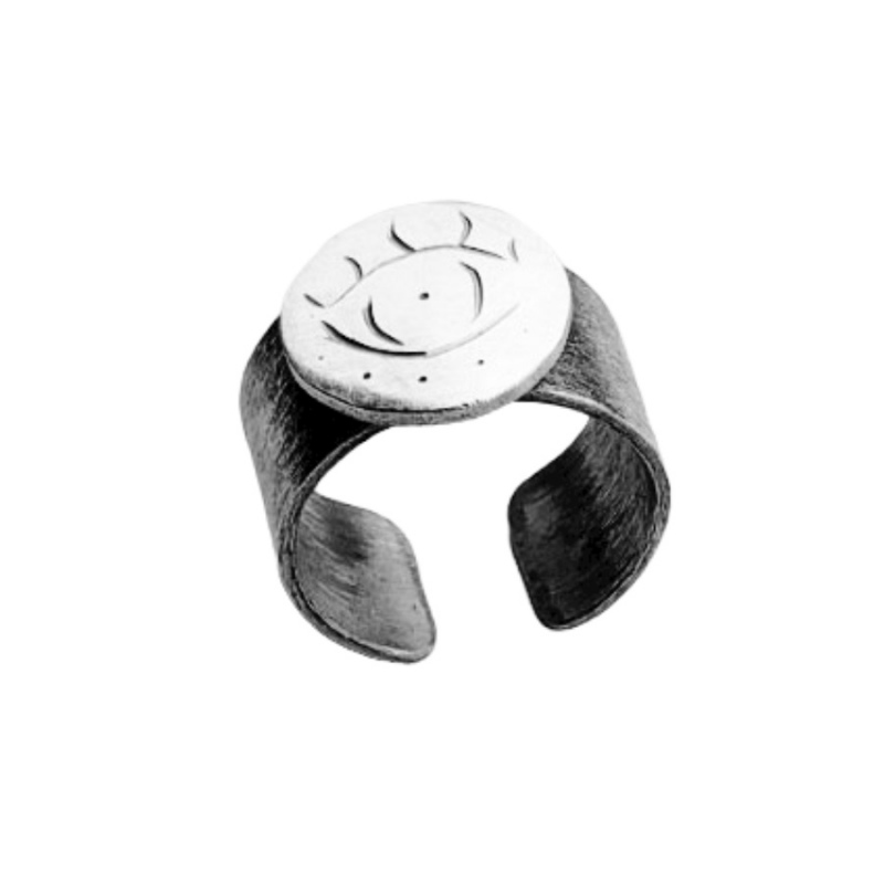 Anillo de plata diseño de ojo, anillo graduable, anillo dedo meñique o falange