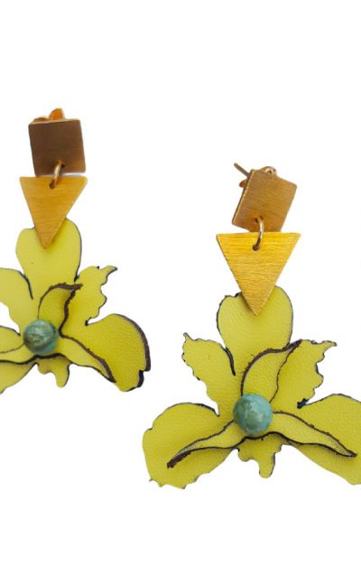 Aretes con enchape de oro 24k pendientes dorados aretes de diseño de orquídea aretes de flores aretes tejidos