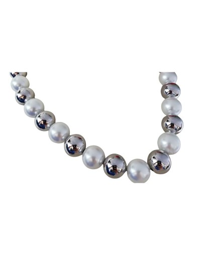 Cadena Perlas Platedas y Blancas en Rodio