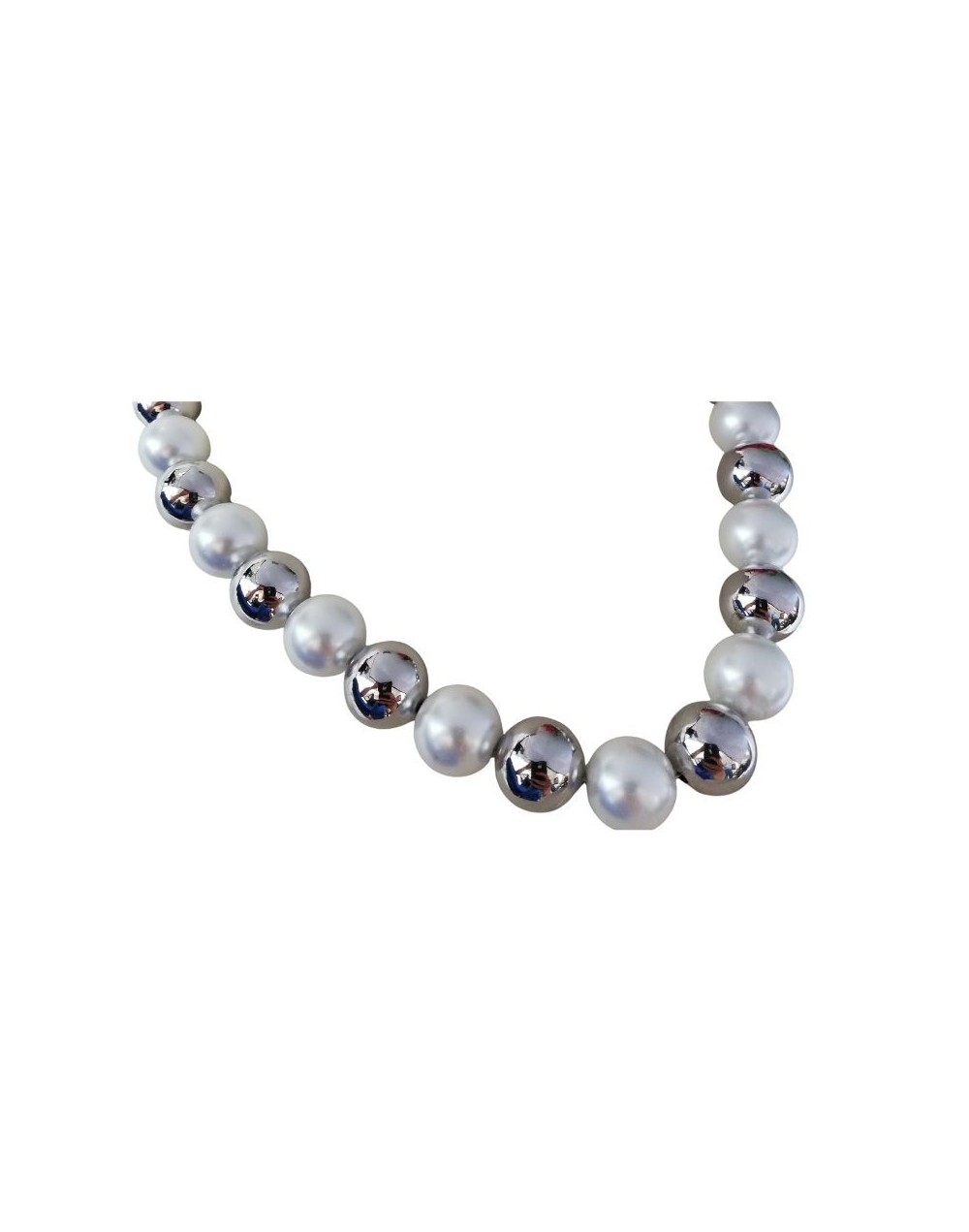 Cadena Perlas Platedas y Blancas en Rodio