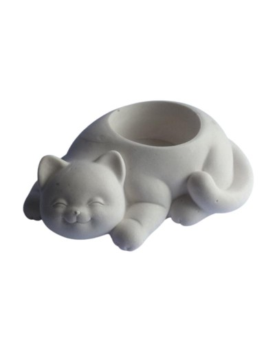 Gato en yeso para pintar y decorar portavelas